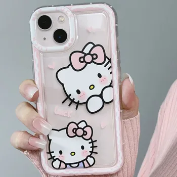 Новый розовый Hello Kitty подходит для Iphone 15Promax Чехол для телефона Милая аниме фигурка 14/13/12 Прозрачная мягкая оболочка Xr Xs 7/8Plus