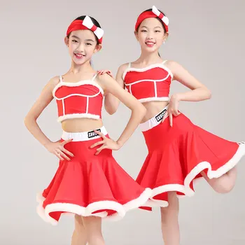 Модные красные латиноамериканские танцевальные костюмы для девочек Одежда для конкурса латиноамериканских танцев Детская сценическое представление Фестивальный наряд SL8750
