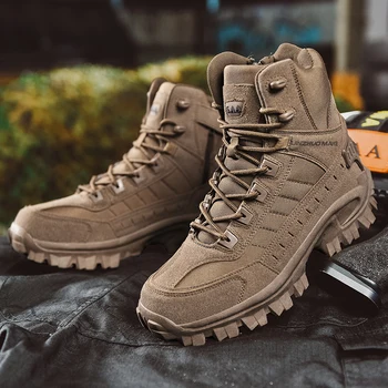 2023 NewHikingShoes Мужские военные тактические ботинки Армейские ботинки Мужчины с боковой молнией Наружные противоскользящие военные ботинки Защитная обувь