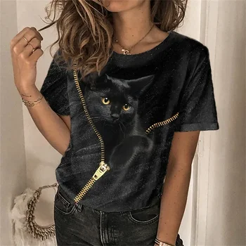 Модная женская футболка 3D Кавайные футболки с кошачьим принтом Топы 2022 Новая футболка Harujuku Animal с коротким рукавом Оверсайз Свободная женская одежда