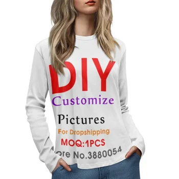 Noisydesigns 3D Custom Женская футболка с длинным рукавом DIY Принт Летний топ Женские топы с круглым вырезом Футболка для женщин 2023 Дропшиппинг