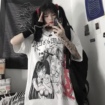 Harajuku Новые женские футболки Забавные мультяшные принты Лето Уличная повседневная универсальная мужская топы с коротким рукавом с круглым вырезом