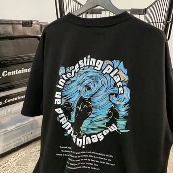 2022 Летняя комфортная хлопковая футболка для мужчин Темно-серые футболки Paisley Fun Letter Graphic Женские свободные повседневные топы с о-образным вырезом Harajuku