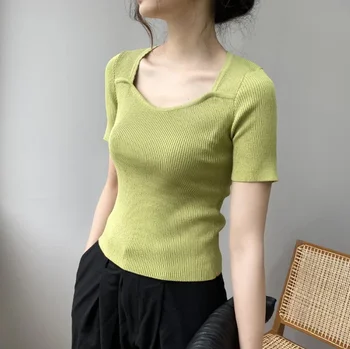 Женская французская винтажная трикотажная футболка с короткими рукавами