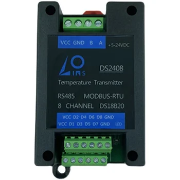 Преобразователь температуры 8-ходовая направляющая DS18B20 модуль сбора данных датчиков Протокол Modbus RTU 5-24 В