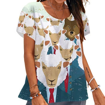 CLOOCL Женская футболка Доктор Овца Шаблон 3D-печатные футболки Пуговицы Украшение Топы с короткими рукавами Летние повседневные женские блузки