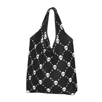Многоразовая сумка для покупок с принтом черепа Женская сумка-тоут Портативная сумка для покупок Ужас Скелет Смерть Продуктовые сумки