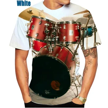 2024 Новая уличная хип-хоп панк 3D-печатная футболка повседневная футболка с барабанными инструментами Женщины Мужчины Футболка с круглым вырезом и короткими рукавами