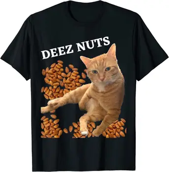 НОВЫЙ ЛУЧШИЙ КУПИТЬ Идея подарка Забавная футболка Cat Deez Nuts Joke Cat Lover