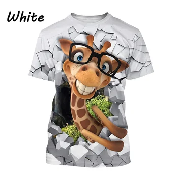 Новая мужская и женская летняя 3d футболка Футболка с принтом уличного жирафа Симпатичная маленькая свежая футболка Дышащая и удобная футболка