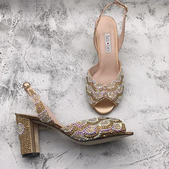 BS1571 Настраиваемое платье на каблуке Сандалии Женская обувь Шампанское Золотые Туфли С Подходящей Сумкой Свадебная Обувь