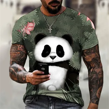 Мужская одежда Новый тренд Топ Мальчик Футболка 3D Panda Мужская футболка Мода Забавный принт Уличная одежда с коротким рукавом Веселье