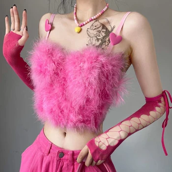сексуальные женщины с открытыми плечами танки американский стиль сплошной розовый уличный укороченные топы y2K Летний клуб моды Женские камис