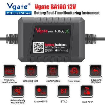Vgate BA100 Bluetooth 4.0 для Android / IOS 12 В Авто Тестер автомобильного аккумулятора Система мониторинга Автомобильный анализатор Тестер