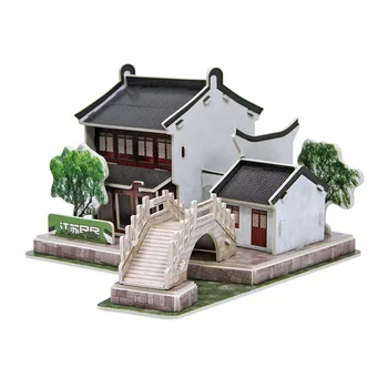 3D бумажная головоломка Цзяннань Водная деревня Модель Строительные наборы Дай Бамбуковая башня Пазлы Игрушки для детей Подарки на день рождения