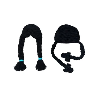 77HD Детские парики Косы Вязание крючком Шляпа Фотография Реквизит Мода Прекрасный головной убор
