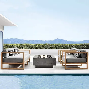 Уличный диван из тикового дерева, вилла для отдыха, комбинированный стул из ротанга, массив дерева, открытый сад, двор, модель, номер, гостиничная мебель