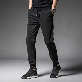  Новые тонкие повседневные прямые длинные брюки для мужчин Сплошные спортивные брюки с карманом на шнурке Повседневные брюки для ног Мужские брюки