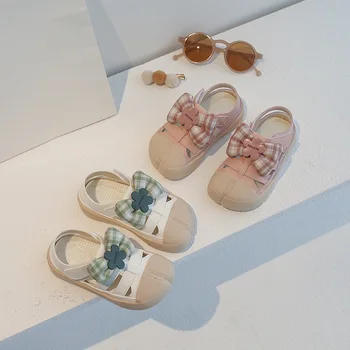 Летние сандалии для девочек Вырезы Бант Цветок Детская обувь Корейская версия Sweet Princess Обувь Удобная пляжная сандалия с мягкой подошвой