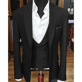  Элегантные черные костюмы для мужчин Slim Fit 3 шт. Куртка Брюки Жилет Костюм Роскошный блейзер Однобортный пик Лацкан Свадьба Полный комплект