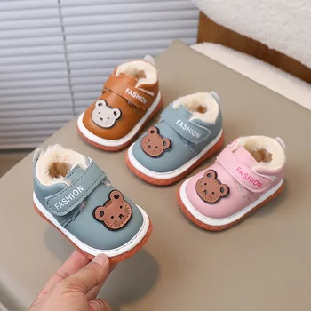 Зимняя детская хлопчатобумажная обувь 0-1-2 лет Детская обувь для малышей на мягкой подошве с бархатной подкладкой и противоскользящим покрытием