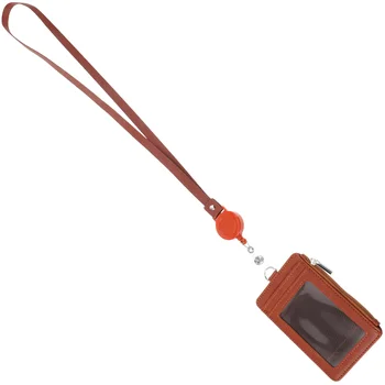 Вертикальный держатель для бейджей Держатель удостоверения личности со съемным шейным шнурком и поворотным зажимом (коричневый)